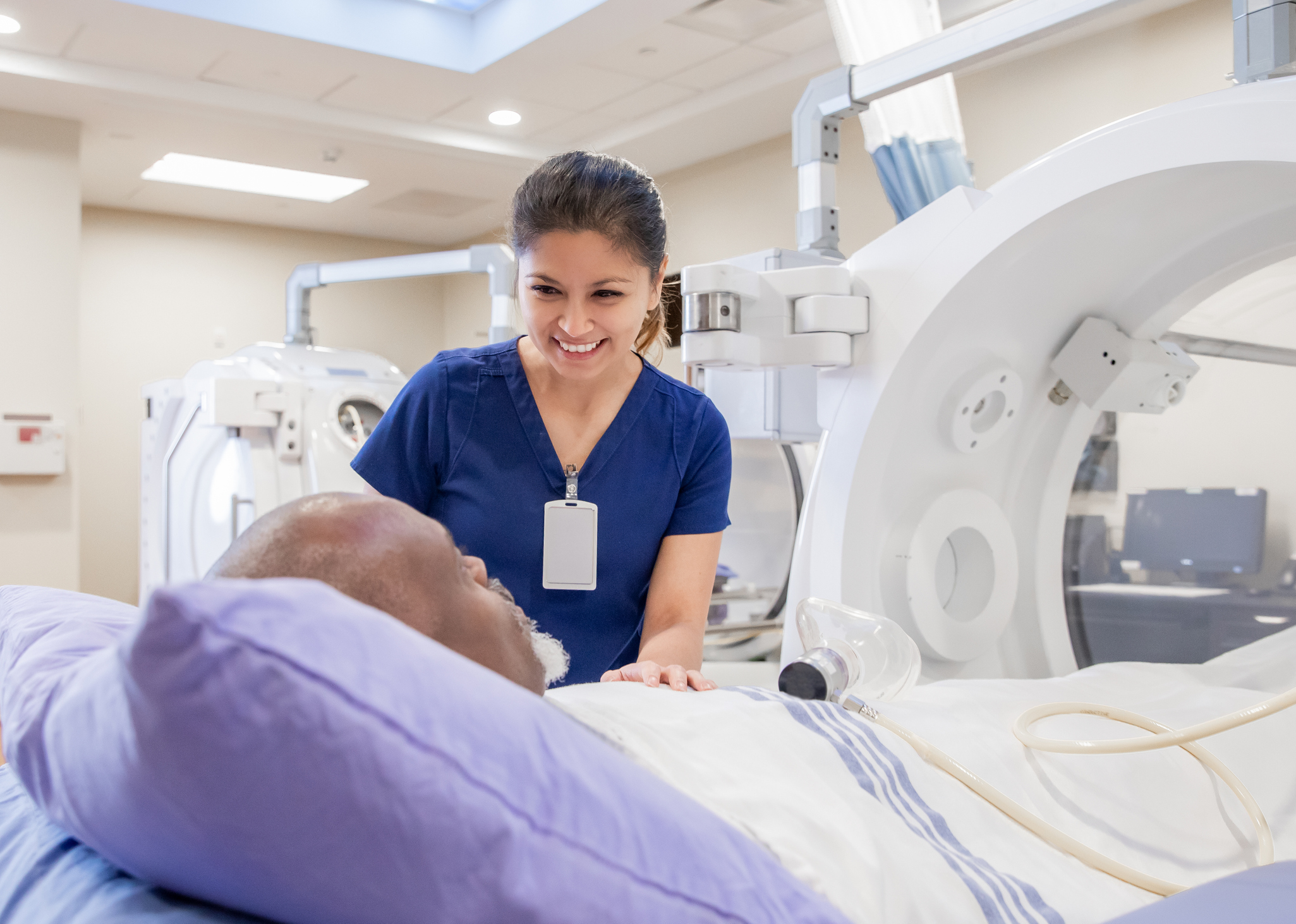 nurse talking to patient in radiology